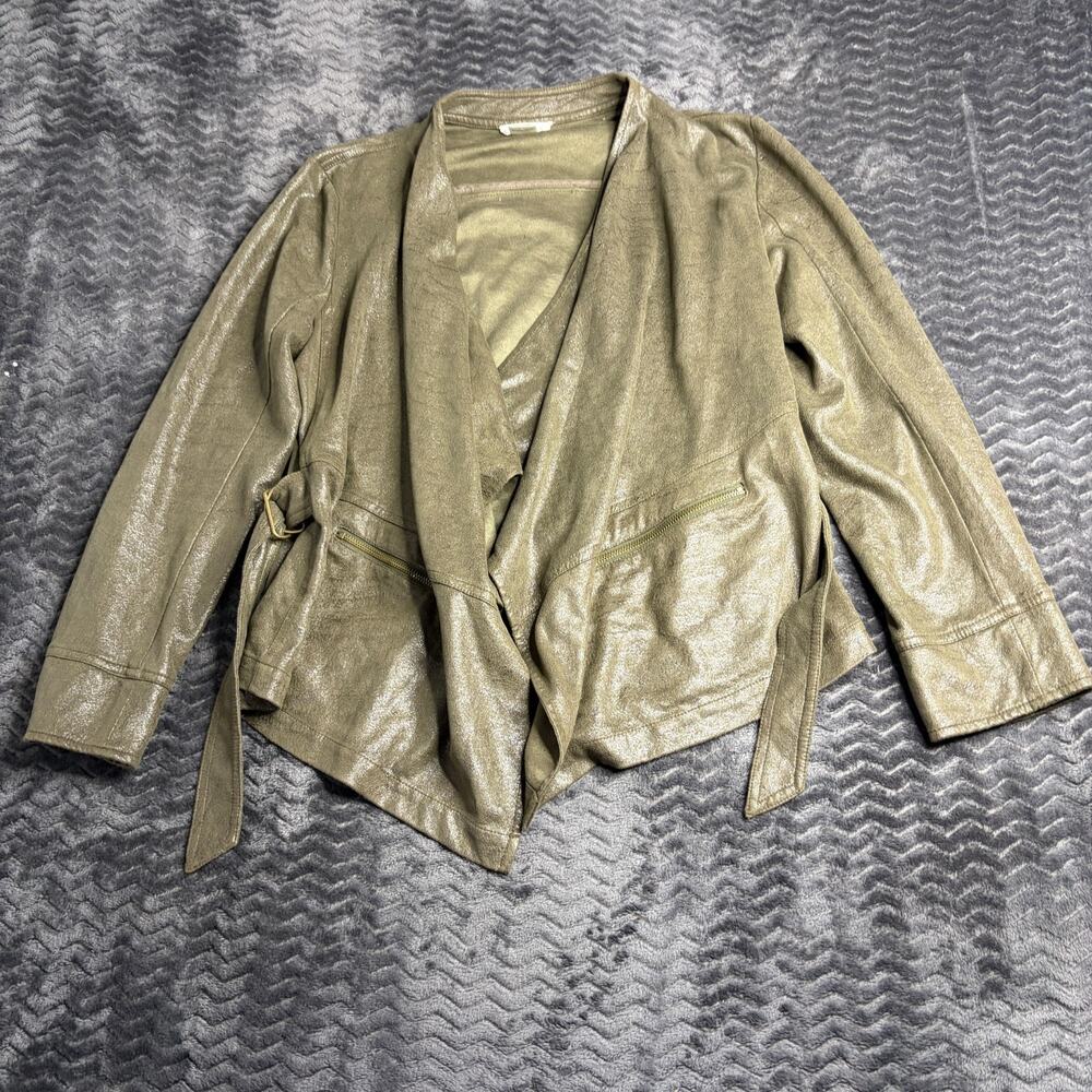 BCNU Women’s Open Front Jacket Size Medium Green Waterfall Lapel